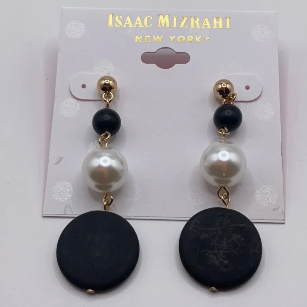 Isaac Mizrahi Black and Gold Drop Earrings - Picture 2 of 3
